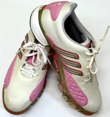 アディダス  ゴルフシューズ トラクション レディース ソフトスパイク 白 ピンク 24.5㎝ 中古美品！(09036)
