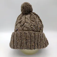 【TAKA84-04】△ STUDIO CLIP スタジオ クリップ｢アクリル ポンポン ニット帽子 アラン&ケーブル編み｣ レディース ツイードヤーン カラーネップ 茶系のサムネイル