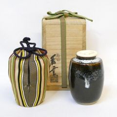 茶道具 京焼 洛東 桶谷定一作 瀬戸釉 肩衝茶入 仕覆付 共箱 V R7143