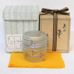 ◇t705◇茶道具 泉信也 義山 水辺に蜻蛉図棗 ガラス 青 グラデーション
