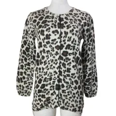 ザラ ZARA KNIT ニット カーディガン 9分袖 レオパード柄 薄手 クルーネック M ベージュ系 /X