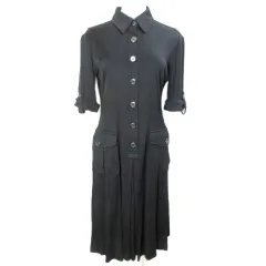 バーバリー ロンドン BURBERRY LONDON ジャージーワンピース ひざ丈 5分袖 38 M相当 黒 ブラック サンプル品 ベルト欠損 X