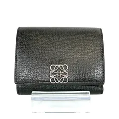【人気・美品】LOEWE ロエベ アナグラム トライフォールド Wホック コンパクト 三つ折り 財布 ブラック シルバー金具 カーフレザーメンズ レディース