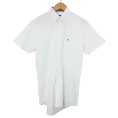 バーバリーブラックレーベル BURBERRY BLACK LABEL カッターシャツ ワイシャツ ボタンダウン 半袖 ホース刺繡 ワンポイント 41 L相当 白 ホワイト /X