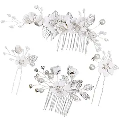 【新品】 NYSh ヘアアクセサリー 髪飾り コーム Uピン ウェディング 卒業式 和装 (シルバー) 0