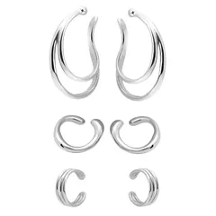 【新品】 イヤーカフ 3ペアイヤーカフス イヤカフ イヤリング 大ぶり イヤーカフ レディース 金属アレルギー対応 ダブルライン 両耳セット Ear Cuff 軟骨 おしゃれ メンズ レディース アクセサリー シルバー/ゴールド (シルバー) 1