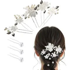 【新品】 [Toteca_h3]髪飾り ヘアアクセサリー Uピン ヘアピン 半透明 花 パール シルバー 結婚式 成人式 ひな祭り 卒業式 入学式 七五三 発表会 謝恩会 和装 着物 袴 浴衣 ドレス 白 銀 1