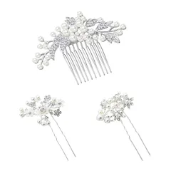【新品】 ヘアピン パール 髪飾り 髪飾り パール パール パールピン パール パーティ ヘッドドレス ヘアピン コーム お花 手作り 髪飾り ヘアアクセサリー 結婚式 卒業式 入学式 髪飾り ヘッドドレス 和装 アレンジ 3点セット(シルバー) 1