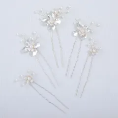 【新品】 Haodeliy 髪飾り ヘッドドレス 木の葉 花モチーフ パールUピン 5点セット 花嫁 ヘアアクセサリー 手作り ウェディング フラワー 結婚式 披露宴 二次会 発表会 卒業式 入学式 パーティー 和装用髪飾り ヘアアクセサリー 和風 シルバ 1