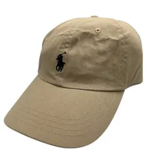 ■ POLO RALPH LAUREN ベージュ コットンキャップ ポニー刺繍 ロゴ入り サイズ調整可能 ユニセックス 帽子