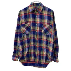 ～90s Royal Knight 長袖 フランネルシャツ S～ ブルー マルチカラー ボタン 襟芯 ～90年代 胸ポケット チェック柄 秋物 a803-6152