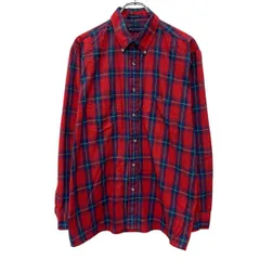 VAN HEUSEN 長袖 チェックシャツ L レッド ネイビー ボタンダウン ボタン 胸ポケット チェック柄 カジュアル 秋物 a803-6165
