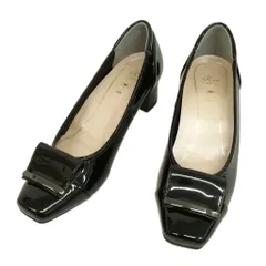 リズラフィーネ Riz raffinee RRLF13210 晴雨兼用 オールウェザー スクエアトゥ パンプス エナメル 美品 22.5cm ブラック