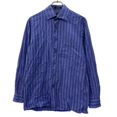 CK Calvin Klein 長袖 ストライプシャツ M ブルー シーケーカルバンクライ ボタン 胸ポケット コットン100% ストライプ柄 春秋物 a803-6175のサムネイル
