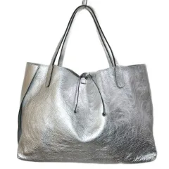 ジャンニキャリーニ GIANNI CHIARINI レイ RAY メタルトートバッグ ポーチ付き レザー 鞄 A4収納 シルバーカラー /X