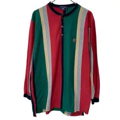 90s GFC 長袖 ロゴTシャツ L グリーン マルチカラー ハーフボタン ワンポイント刺繍 ストライプ柄 90年代 ライン切替 春物 a803-6231