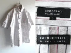 希少 BURBERRY BLACK LABEL バーバリーブラックレーベル ホースロゴ刺繍 ロゴワッペン ストライプ BDシャツ 2 ホワイト ピンク