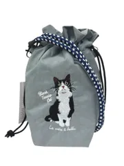 【新品】 SOBIA (ソビア) ハチワレ 猫 アニマル刺繍コードSD ショルダーバッグ 巾着型 623-7717 グレー 雑貨/028
