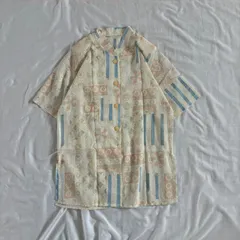 80s vintage 総柄シャツ 半袖 幾何学柄 花柄 レトロ ゆったり オーバーサイズ ビッグシルエット 日本製 シティボーイ y2k