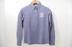 中古 レディース アンパスィ and per se 長袖ポロシャツ M 紺×白 ネイビー ボタンダウン チェック