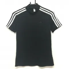 アディダス 半袖ハイネックシャツ 黒×白 袖3ライン 凹凸生地  レディース M ゴルフウェア adidas