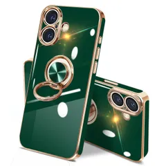 【新着商品】携帯ケース 保護カバー アイフォン16スマホケース カバー 車載ホルダー対応 レンズ保護 スタンド機能 360°回転 耐衝撃 ストラップホール付き リング ケース 用の 6.1インチ（グリーン） 16 iPhoneのサムネイル