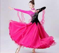 ☆sekine セキネ 高級 社交ダンス 衣装 モダンドレス ピンク 黒 レース