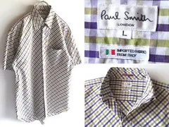 ビンテージ Paul Smith LONDON ポールスミス イタリア製インポート生地 コットン バイアスギンガムチェック柄 半袖 BDシャツ L