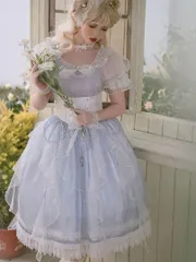 新品 未使用  26新作 クラシカルロリータ ワンピース 水色×白 レース装飾 お姫様ドレス 社交ダンスドレス ラテンダンス衣装 レッスンウェア ステージ衣装