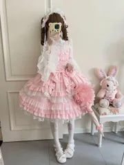 新品 未使用  26新作 ロリータジャンパースカートお出かけや女子会に！リボンとフリルがたくさん 社交ダンスドレス ラテンダンス衣装 レッスンウェア ステージ衣装