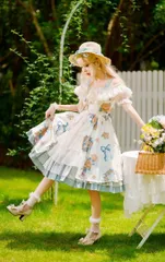 新品 未使用  26新作 春夏爽やか♪ロリータ花柄ワンピース　普段着や女子会にも最適 社交ダンスドレス ラテンダンス衣装 レッスンウェア ステージ衣装