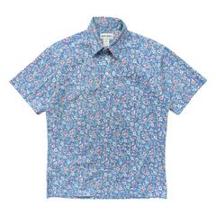 古着 ハワイ製 LIBERTY HOUSE リバティーハウス コットン ポリエステル アロハシャツ ハワイアンシャツ 花柄 メンズM ブルー BF4092