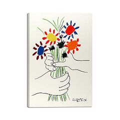 美品】パブロ・ピカソ 「花束を持つ手」キャンバス 印刷画 サイン入り