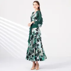 新品 未使用  26新作 練習着に最適花柄スタンダードワンピース おしゃれな一着 社交ダンスドレス ラテンダンス衣装 レッスンウェア ステージ衣装