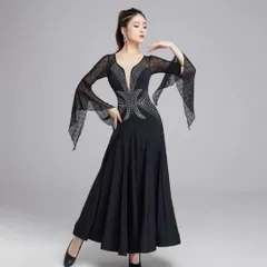 新品 未使用  26新作 練習用ストーン付きスタンダードワンピースシンプルでエレガントなデザイン！ 社交ダンスドレス ラテンダンス衣装 レッスンウェア ステージ衣装