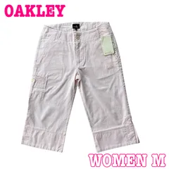 【未使用品】OAKLEY オークリー ロゴ刺繍 ストライプ柄 シアサッカー コットン クロップドパンツ M ピンク
