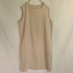 M1-02691 【Women】 piacere (ピアチェーレ) ノースリーブ 膝丈ワンピース (L相当) /ベージュ 後ろに傷有り 後ろネック中央部縫いつけ有り 袖口ほつれ有り 全体的に汚れ有り K-春秋