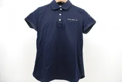中古 レディース アンパスィ and per se 半袖ポロシャツ M 紺 ネイビー ロゴ入り ドット柄