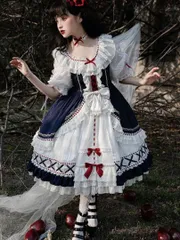 新品 未使用  26新作 ロリータファッション♪白雪姫風ひざ丈ワンピース☆普段のお出かけや女子会にも！ 社交ダンスドレス ラテンダンス衣装 レッスンウェア ステージ衣装