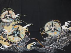 花嫁のれん 明治期 筒描き 藍染 家紋 宝珠 熨斗 - メルカリ