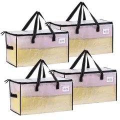 新品 VENO 布団収納袋 引越しバッグ 大容量 引越しダンボールの代替 高耐久 耐水 透明窓付き ダブルジッパー付き 折りたたみ可能 衣装ケース 布団袋 洋服収納 引っ越し キャンプ 旅行 (クリア 4枚セット)