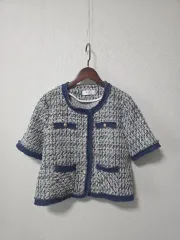 25SS デニムLINE バイカラー 半袖 ツイード ジャケット ブルー