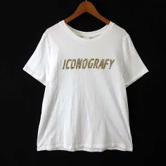 エイチ&エム H&M Tシャツ カットソー ラインストーン スタッズ装飾 英字 半袖 M オフ白 ゴールド シルバー