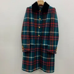 D9761　miumiu ミュウミュウ 17AW  ベロア襟付きチェック柄コート/38サイズ/グリーン×レッドのサムネイル