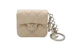 極美品 CHANEL シャネル ミニミニマトラッセ キーホルダー キーチャーム 7番台 ラムスキン ココマーク ベージュ ゴールド金具 中古 4b010747