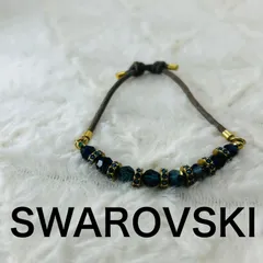 スワロフスキー ブレスレット ネイビー ゴールド 紐ストラップ 約18cm SWAROVSKI ビーズ クリスタル 美品 紺 金