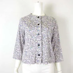 ファーストベル firstbell カーディガン カットソー リバティ 小花柄 コットン 7分袖 M-L ラベンダー マルチカラー