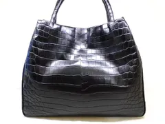 3F 美品 クロコダイル マット ■ ブラック 黒 レザー 本革 ハンドバッグ レディース □8Cのサムネイル