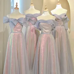 【送料込】2026新作 ブライズメイドドレス シンプル個性高級 レディース オフショルダー リボン ホルターネック プリーズ ロング/ミモレット丈 普段使い可 着痩せ S~3XL 結婚式 二次会 パーティー 華やか 即購入OK