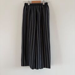 vintage ガウチョパンツ スカーチョ イージーパンツ リラックス ワイドパンツ フレア ウエストゴム ストライプ 黒 軽量